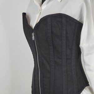 Women Sexy Black Over-Bust Corset Top With Zipper and Modesty Panel
